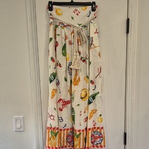 Calypso St. Barth White Maxi Skirt with Red and Yellow Fruit Print